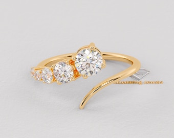 Lab Grown Diamond Wrap Engagement Ring | 0.96 CTW Round Cut Minimalist Spiral Gold Ring