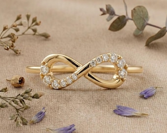 Lab Grown Diamond Infinity Ring, Minimalist Gold Promise Band, IGI CertifiedIGI Certified