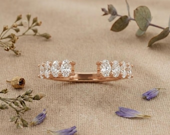Lab Grown Diamond Open Ring Marquise & Oval Band 14K Rose Gold Minimalist Wedding Ring Anniversary Gift USA