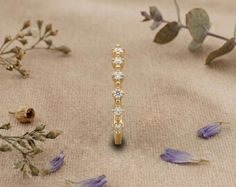 Lab Diamond Wedding Band Dainty Gold Stackable Ring Minimalist Anniversary Band Gift for Her