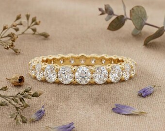 Lab Grown Diamond Eternity Band, Oval Wedding Ring, 14K Gold Anniversary Band, Minimalist Bridal Ring for Women