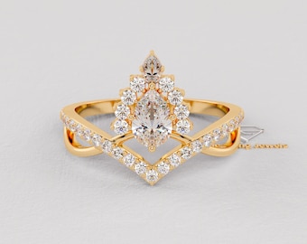 Pierścionek zaręczynowy z diamentem szlifu gruszkowego, obrączka z żółtego złota 18K, certyfikat IGI
