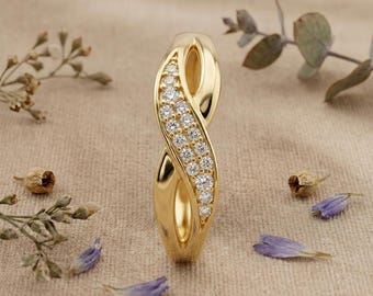Minimalist Diamond Twist Ring, Gold Infinity Wedding Band, Modern Promise Ring for Women