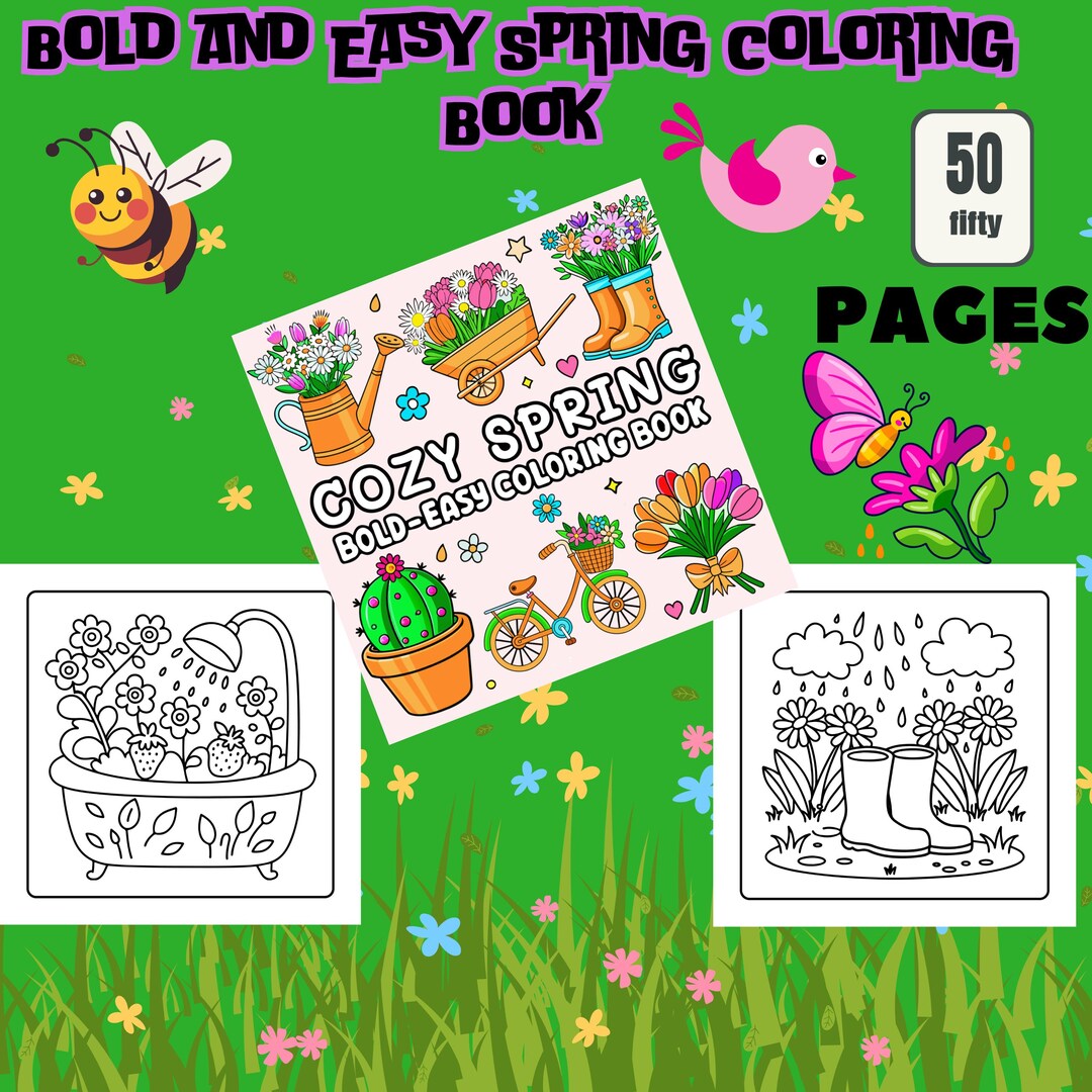 Bold & Easy Spring Colouring Book, 50 Cute Flower, Garden Designs ...