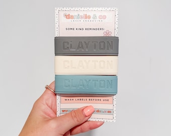 Storm: 3 Personalized Silicone Labels for daycare, sippy cups, baby bottles, water bottles, first day of school, back to school