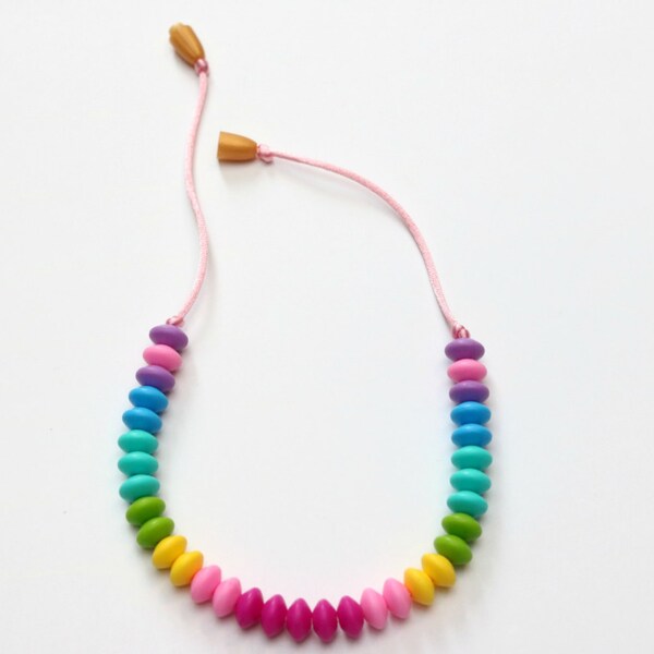 Child Silicone Teething Necklace | Toddler Teething Necklace | Dress Up Jewelry | Sensory Fidget Necklace | Chewelry for Girls | Rainbow