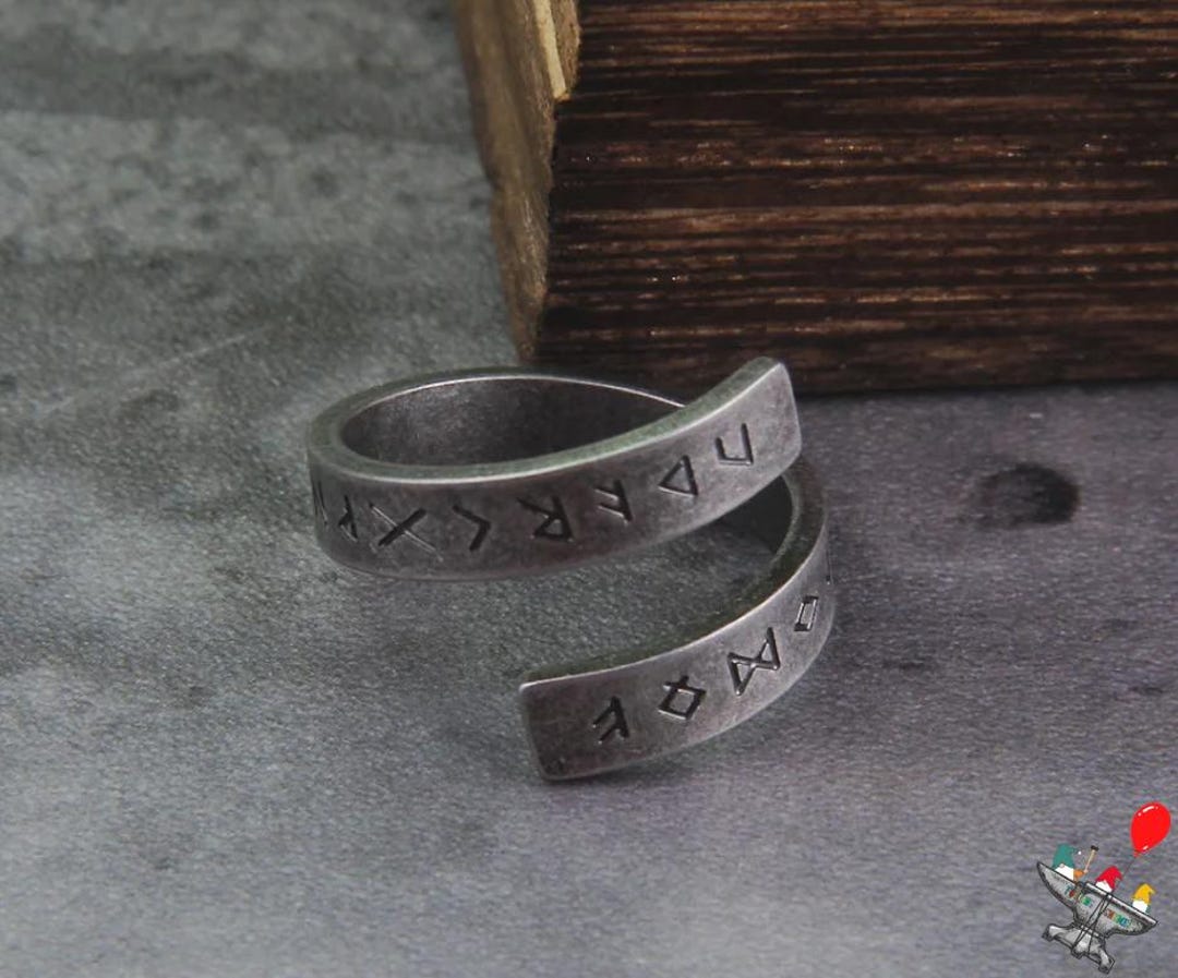 Runic Ribbon Spiral Runic Ring – Viking Rune Band With Ancient Symbolic Design ...