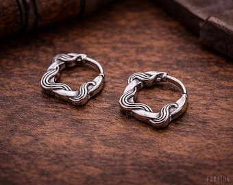 Pendientes de aro con símbolo de serpiente vikinga con caja de regalo de madera