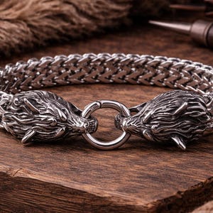 Geri and Freki Bracelet – Odin’s Wolves Norse Stainless Steel Band