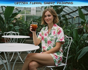 Customized Rayon Floral Short Pajama Set | Custom Name & Logo Sleepwear, Bridal Getting Ready Outfit, Bridesmaid Pajamas, Gift for Her