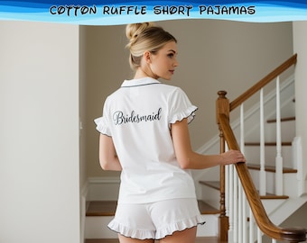 Custom Ruffle Pajama Set Personalized Rayon Pajamas Set Customize Ruffle Trim Pajama Set Bridesmaid Gifts Birthday Party Pjs Bridesmaid Gift