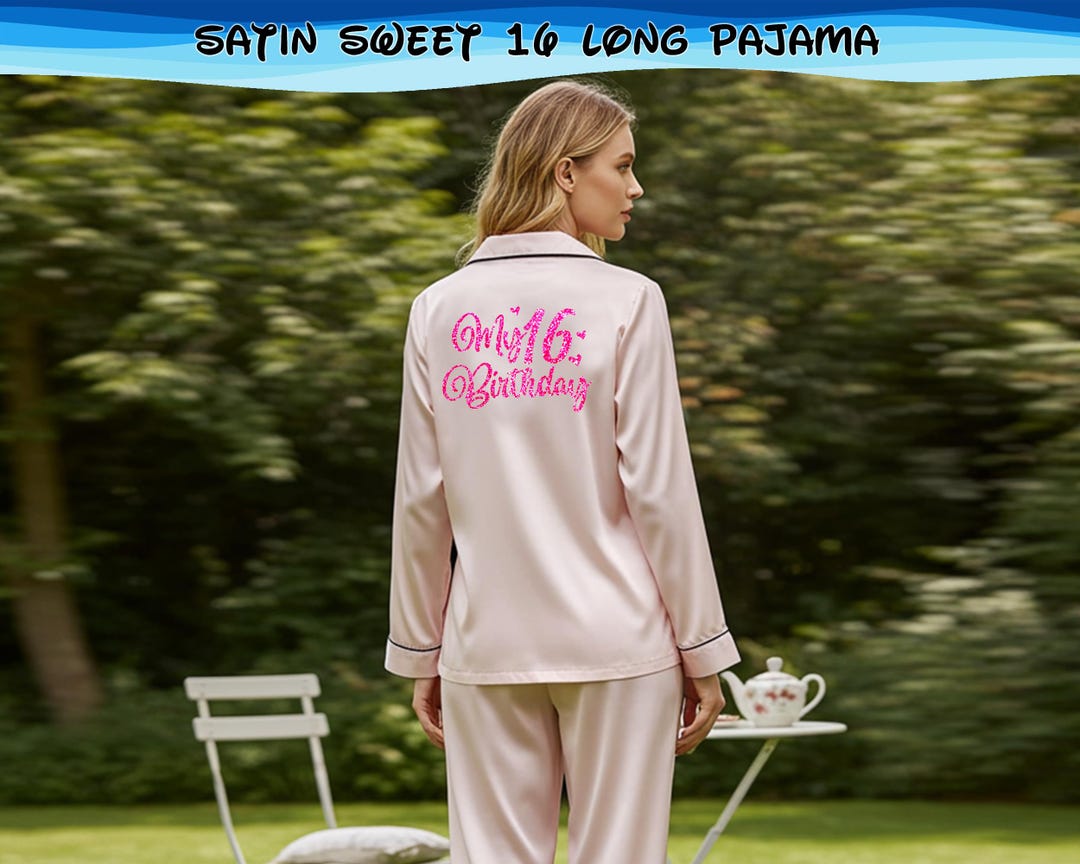 Pyjamas Fancy Text Personalized Sweet Sixteen Satin Pajamas Custom Full Set Satin Pjs ...