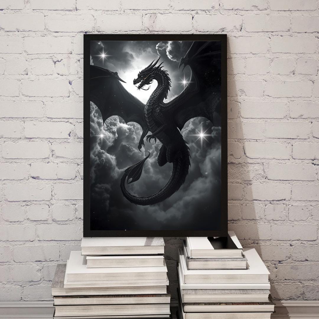 Ethereal Black Dragon Print – Fantasy Wall Art for Mythical Decor - Etsy