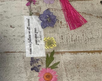 Dried Flower Bible Verse *John 1:16* Bookmark