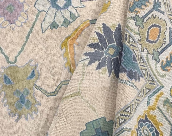 Featured listing image: 8x10 Hand-Knotted Wool Oushak Rug: Vintage Turkish Floral Area Rug