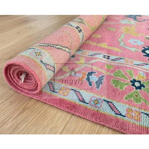 Coral Pink Oushak Runner 3x12 Hand Knotted New Zealand Wool Floral Turkish Anatolian Hallway Kitchen Long Heirloom Rug Rosy