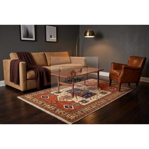 2x10 Kazak Heriz Serapi Runner Rug Hand Knotted Rust Ivory Navy Medallion Tribal Turkish Narrow Hallway Wool