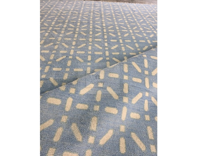 Featured listing image: Blue Oushak Rug, Hand-Knotted Wool, Turkish Vintage Style