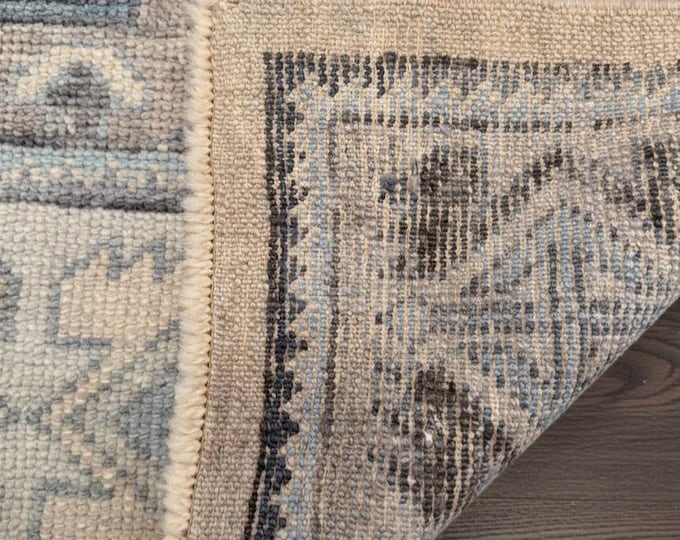 Featured listing image: Handmade 8x10 Turkish Oushak Rug, Muted Blue and Grey New Zealand Wool Area Carpet for Living Room