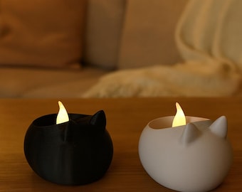Candelabro LED con forma de gato impreso en 3D - Candelabro