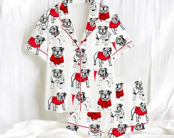 Women's English Bulldog Pajama Set, Bulldog in Red Sweater Lounge Wear