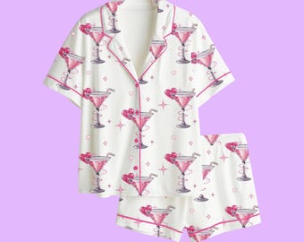 Conjunto de pijama de cóctel Pink Martini para mujer, Heart Coquette Lounge Wear