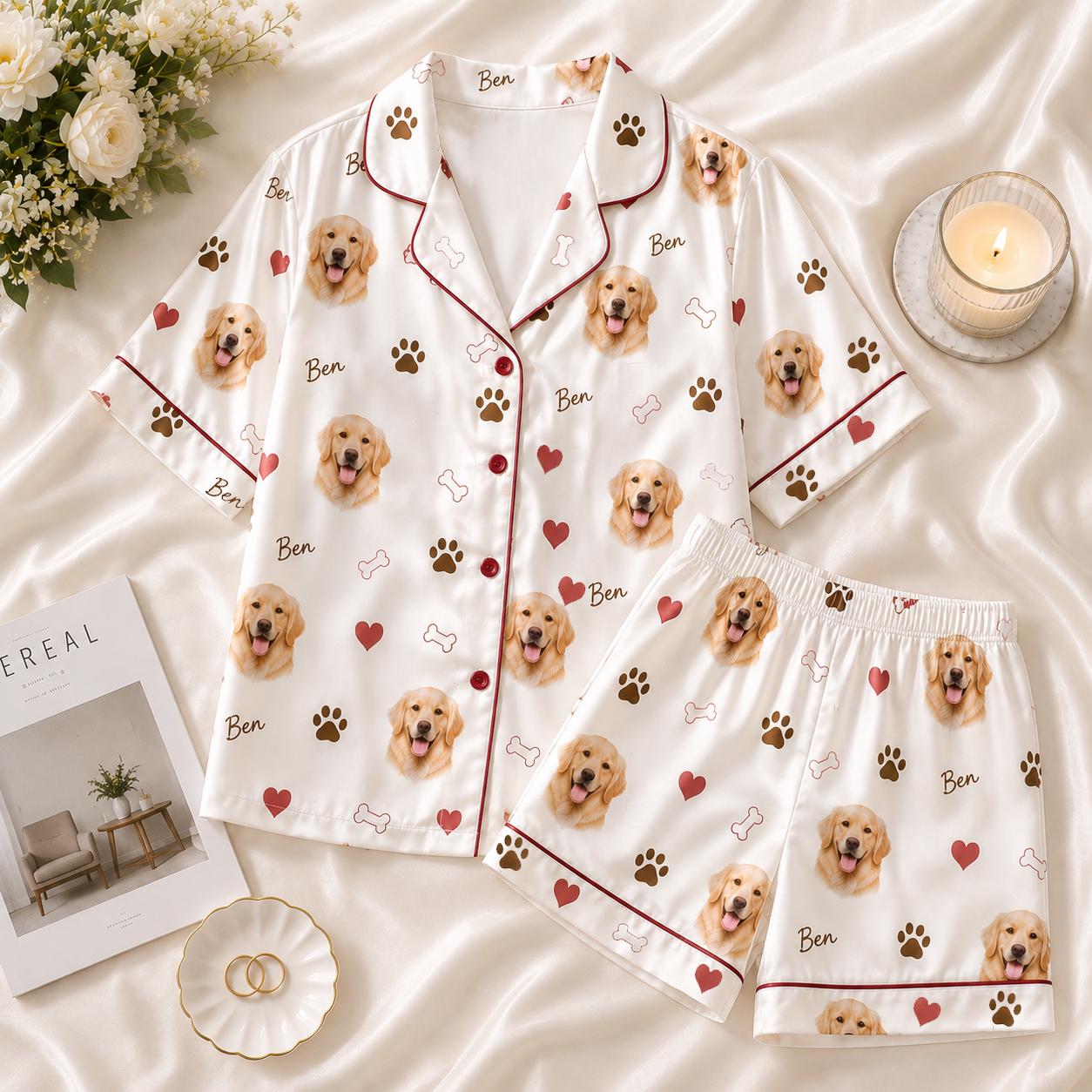 Personalized Dog Photo Women Pajama Set, Custom Pet Face PJs, Golden Retriever Lover Gift