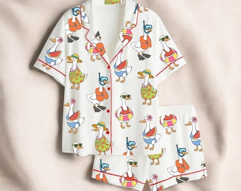 Women's Duck Pajama Set, Beach Duck PJs, Goose Summer Pajamas