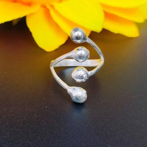 925 Sterling Silver Ball Ring – Adjustable Open Band, Modern Minimalist Jewelry .