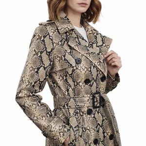 Handmade Snakeskin Print Leather Coat, Camel Brown, Luxury Outerwear