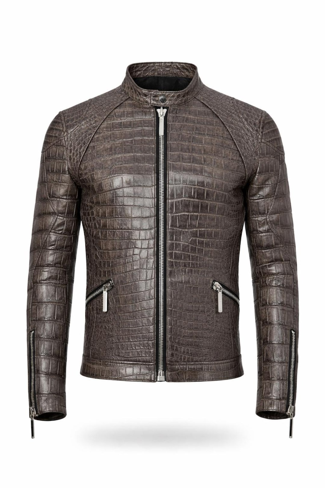 Crocodile Embossed Leather Jacket Men | Handmade Luxury Biker Coat