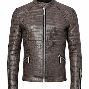Krokodilprägung Lederjacke Herren | Handgefertigter Luxus Biker Mantel | Exotische Real Skin Look Oberbekleidung