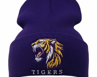 Purple Tigers Beanie | Embroidered Knit Hat | Fan Gear & Warm Headwear for Game Day Free Shipping