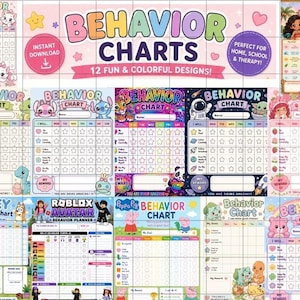 12 tablas de comportamiento imprimibles / Tablas de recompensas con personajes para niños / Rastreador de comportamiento para el aula y la educación en casa / Descarga instantánea en PDF / Terapia SEL