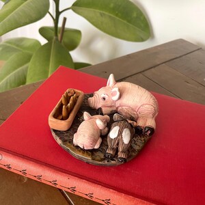 Casals Peru Terracotta Pig Family Figurine, Handmade Folk Art Pottery, Farmhouse Decor