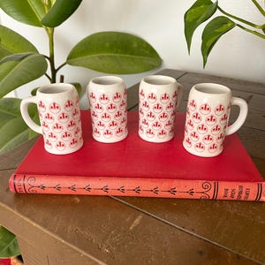Vintage Mini Ceramic Stein Set of 4, Shot Glasses, Toothpick Holders, Ship Mark