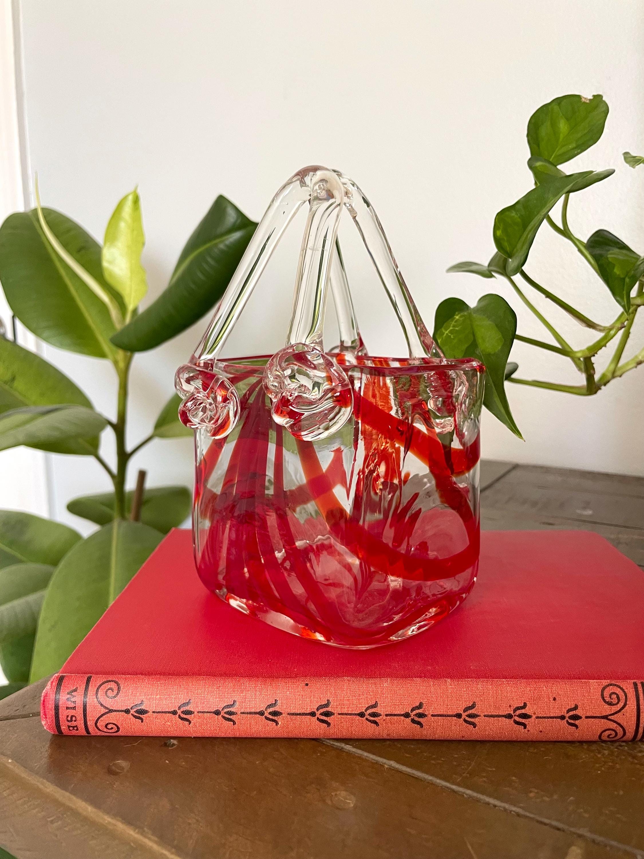 Vintage Red and Gold Glass Vase - Etsy