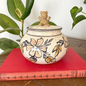 Vintage Studio Art Pottery Teddy Bear Honey Pot / Lidded Jar