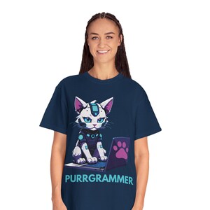 Purrgrammer Cat Programmer Shirt | T-Shirt Cyberpunk Kitty Laptop Tee for Software Developer Coder Gift