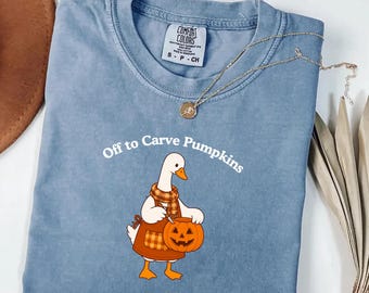 Pumpkin Carving Goose Comfort Colors® Shirt, Off to Carve Pumpkins Silly Goose Tee
