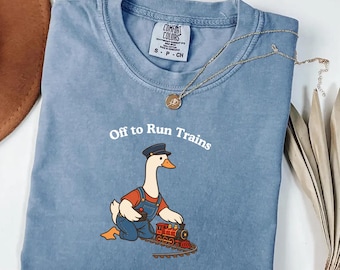 Camiseta Model Train Goose Off to Run Trains Comfort Colors®, Camiseta para aficionados al ferrocarril