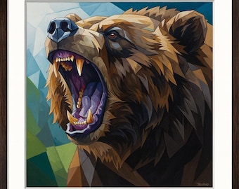Bear Canvas Art | Modern Geometric Wildlife Decor |  Wall Decor
