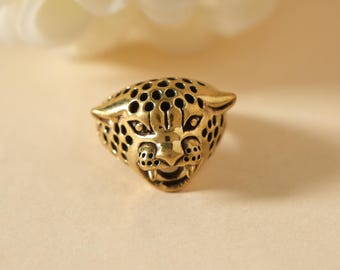 Brass Leopard Head Ring, Panther Ring, Animal Head Ring, Biker Brass Ring, Bold Ring, Handmade Brass Jewelry, Wildlife Ring, Gift for Him