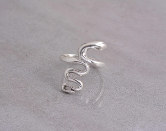 925 Sterling Silver Wavy Ring, Adjustable Silver Wave Ring, Minimalist Everyday Ring, Unique Boho Jewelry, Gift for Her,Handmade Silver Ring