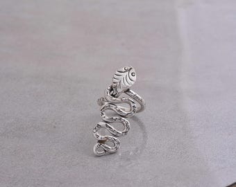 Anillo de serpiente de plata de ley, ajustable, para hombre y mujer, en plata 925, estilo gótico bohemio vintage con diseño de reptil.