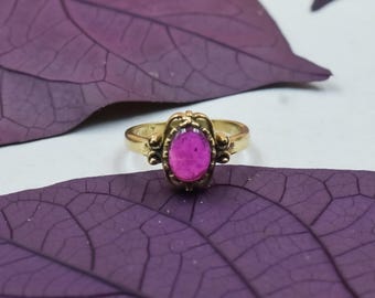 Ruby Brass Ring, Handmade Adjustable Gold Finish Ring, Pink Red Gemstone Vintage Boho Jewelry, Healing Stone Ring Gift for Her from Jaipur