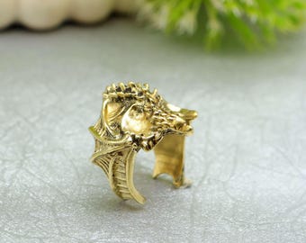 Dragon Head Ring Adjustable, Gold Dragon Ring, Fantasy Dragon Jewelry, Gothic Statement Ring, Mythical Creature Ring, Medieval Dragon Ring