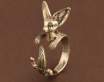 Anello regolabile a forma di volpe, anello in ottone fatto a mano con animali, anello con volpe dorata, anello boho in stile bosco, regalo unico con gioielli a forma di animale