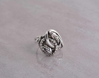 sterling silver snake ring, double snake ring, serpent ring for men, gothic silver ring, boho snake jewelry, vintage style ring,reptile ring