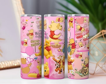Pooh Bear 20oz-beker, png, roze liefdeshoningontwerp (digitale download)